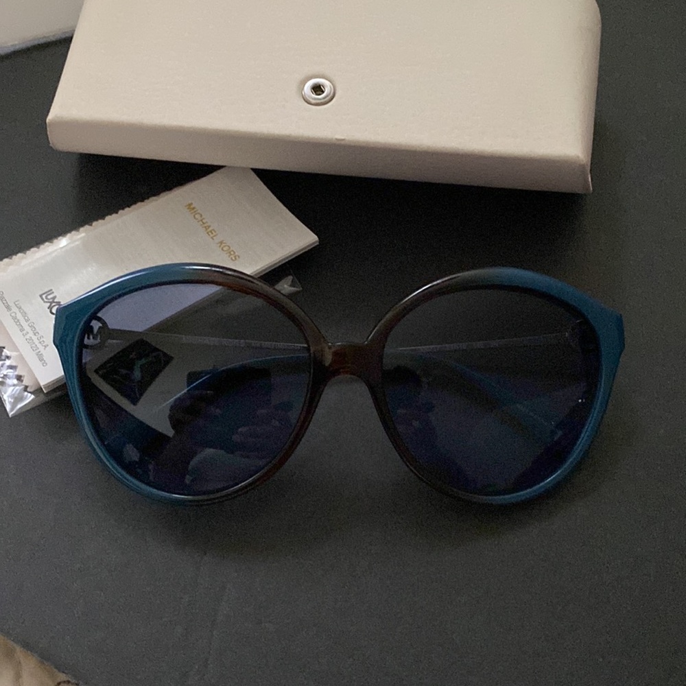Blue and brown MK glasses